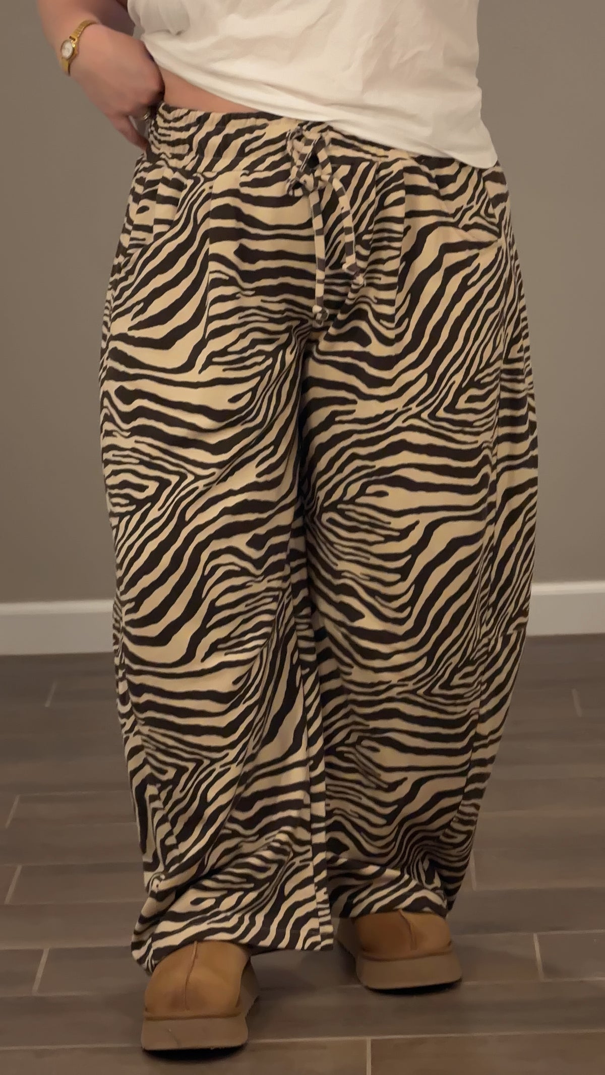 Zebra Print Pull-on Barrel Leg Pants