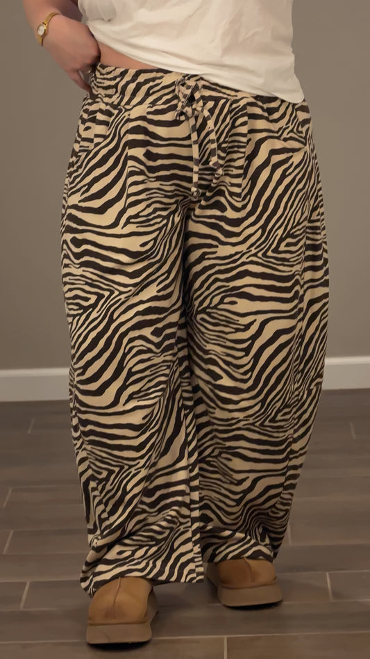 Zebra Print Pull-on Barrel Leg Pants