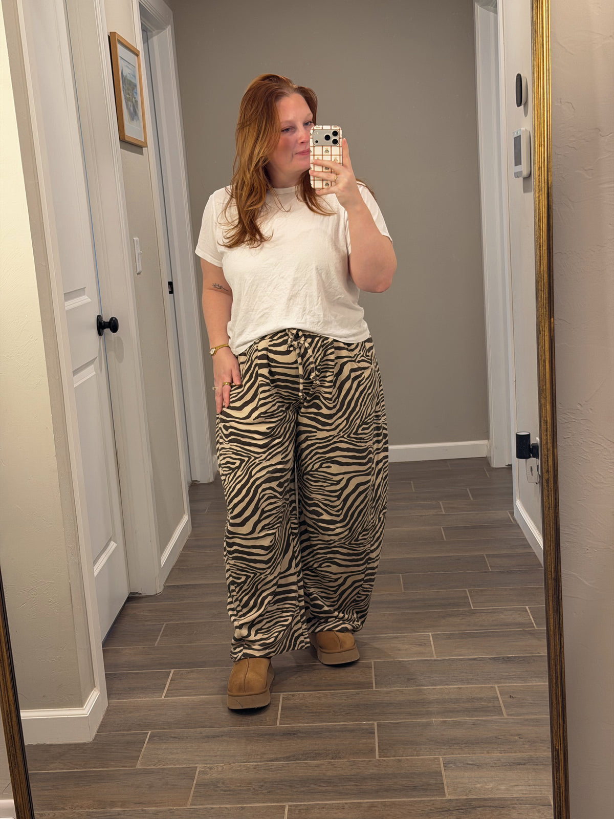 Zebra Print Pull-on Barrel Leg Pants
